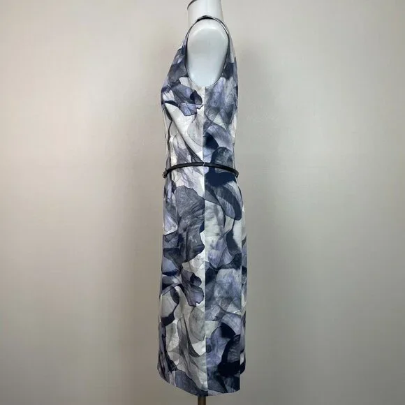 Hugo Boss Dinoma Sheath Dress 4 Blue Gray Watercolor Floral Sleeveless Cotton - Picture 7 of 15